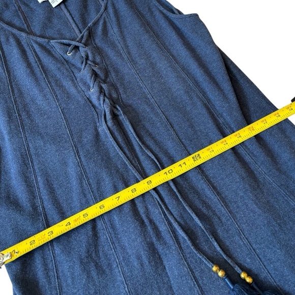 90s JOAN VASS Denim Blue Y2K 100% Cotton Lace-Up Tassel Halter Dress, Size 3 - Picture 6 of 11